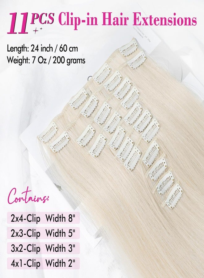 REECHO Hair Extensions, 11PCS Clip in Hair Extensions 24" Long Straight hair extensions HE005 Natural Soft Synthetic Hairpieces for Women – Platinum Blonde - Image 2